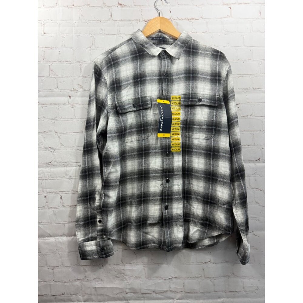 Lucky Brand Shirt Mens Size Medium Black Plaid Flannel Long Sleeve